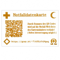Carte de données d'urgence « BILINGUE », avec code QR individuel + URL à taper + emblèmes d'urgence internationaux